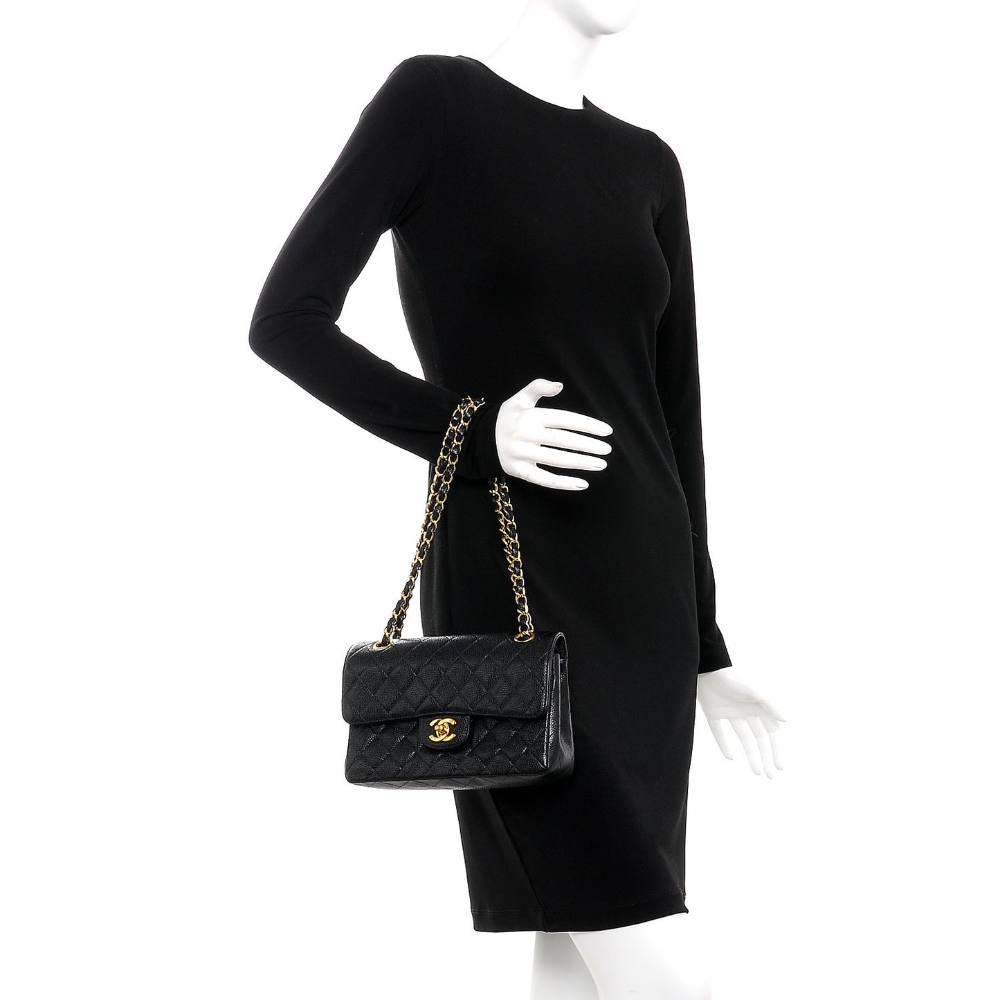 Caviar Quilted Small Double Flap Black