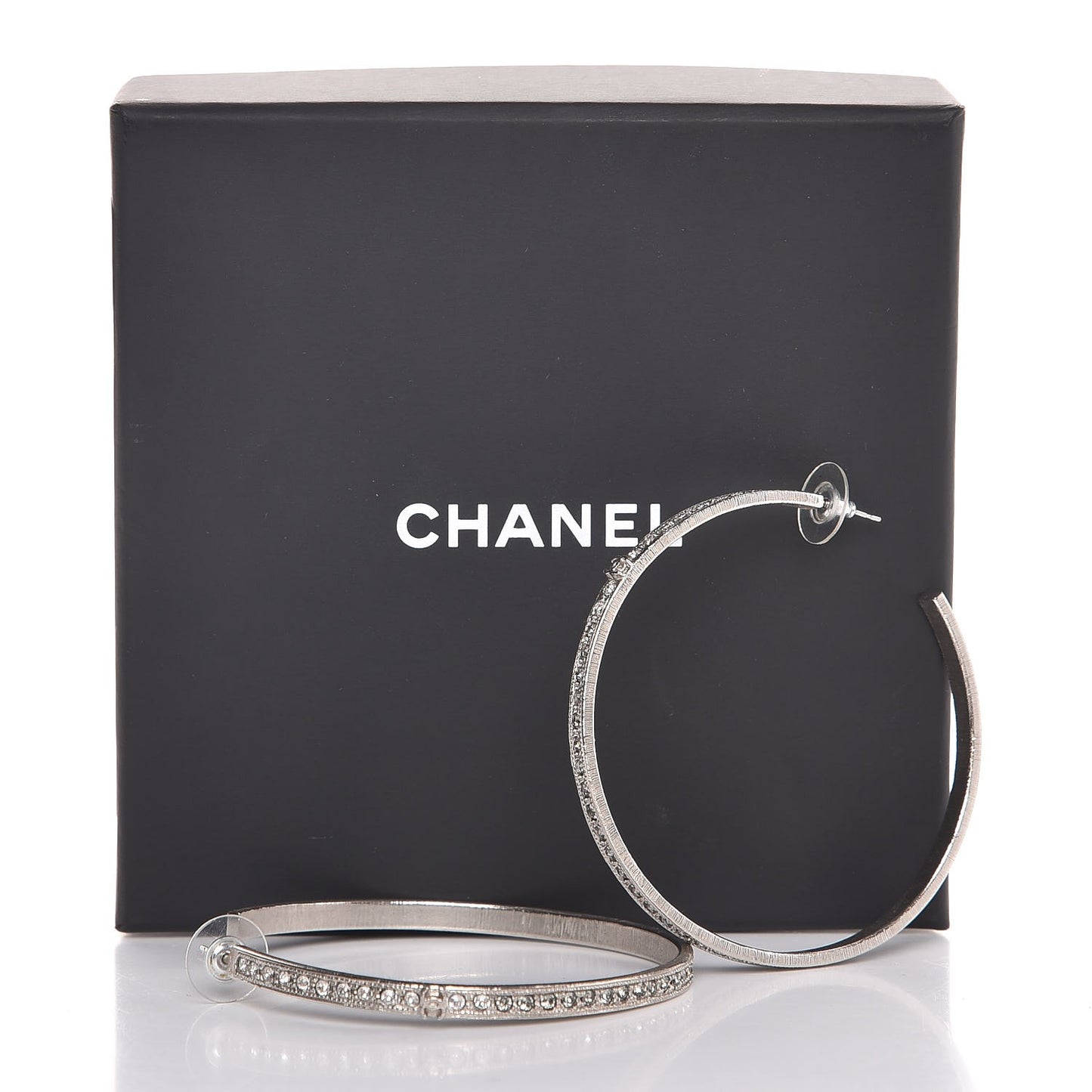 Crystal CC Large Hoop Earrings Grey Silver