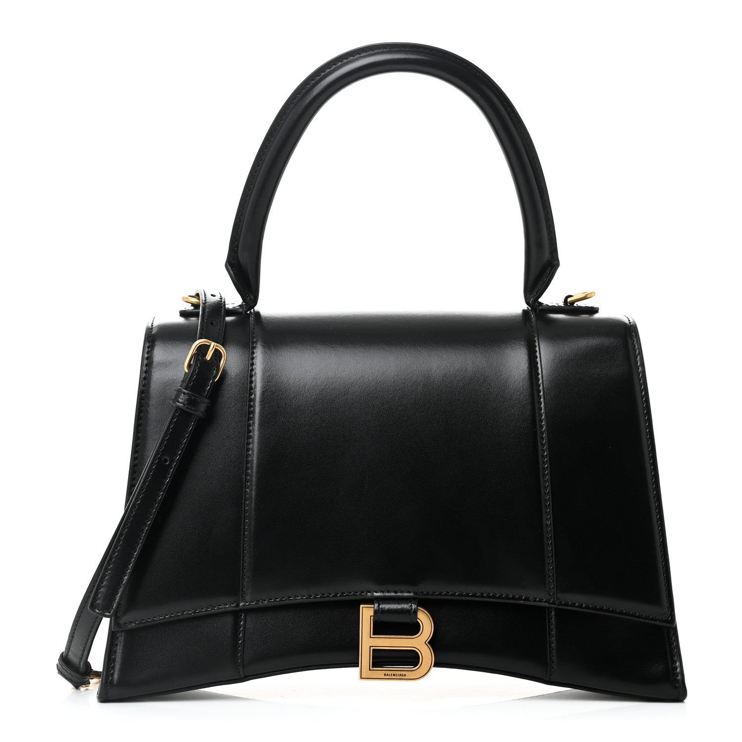 Balenciaga Shiny Box Calfskin Medium Hourglass Top Handle Bag Black 1 of 9