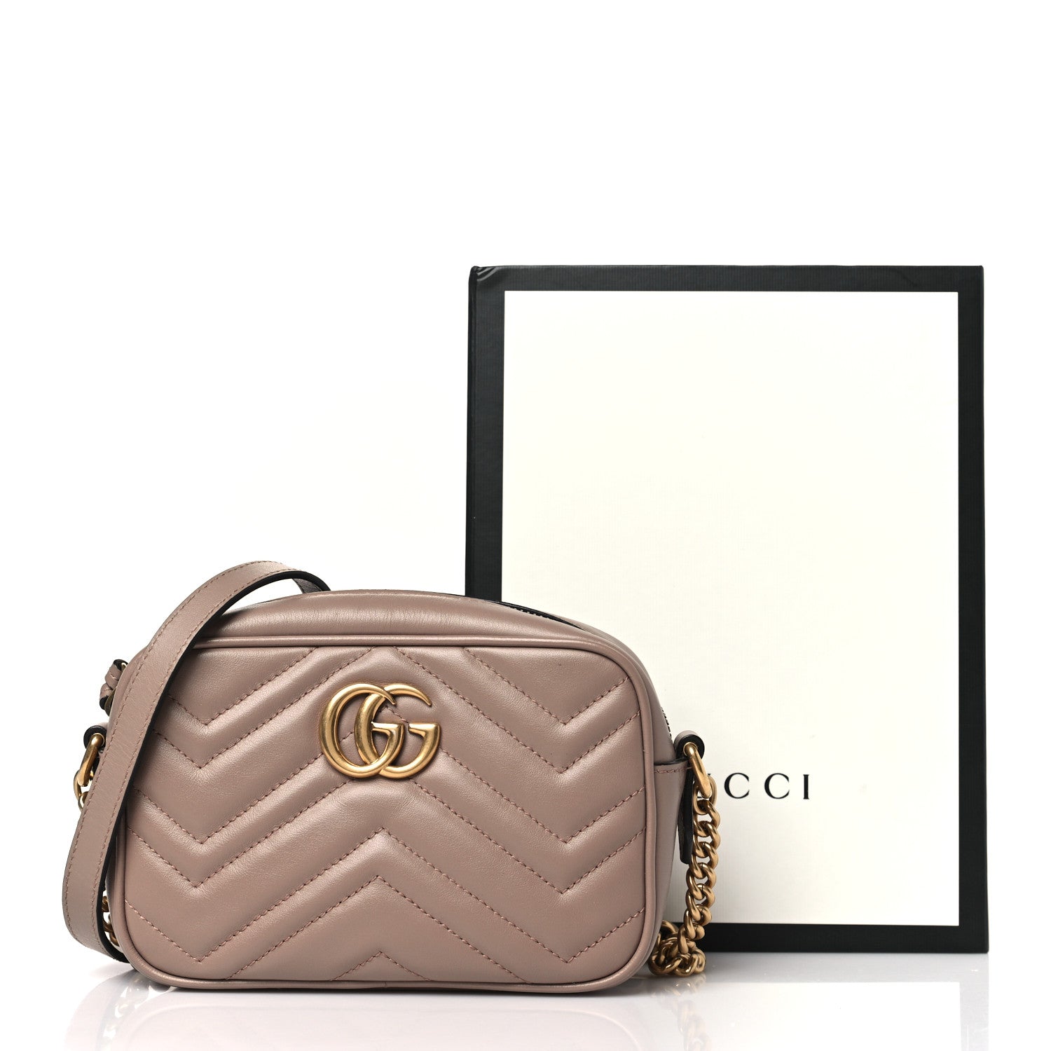 Gucci Calfskin Matelasse Mini GG Marmont Chain Shoulder Bag Porcelain Rose 10 of 10