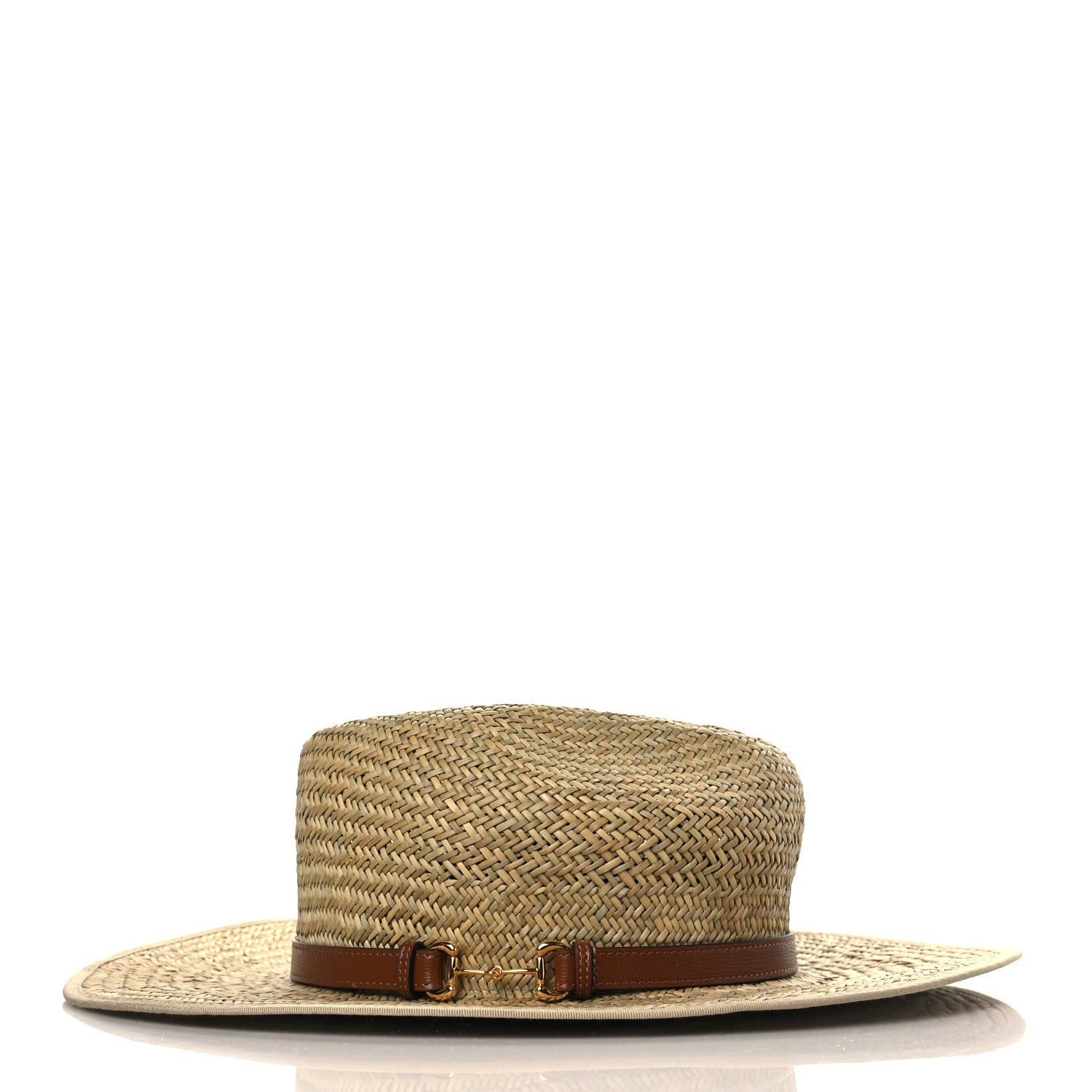 Gucci Straw Fabric Calfskin Horsebit Hat M Beige Dark Brown 4 of 9