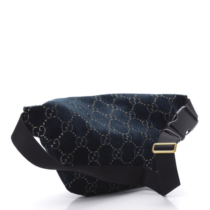 Gucci Velvet GG Monogram Web Belt Bag Blue Beige 3 of 10