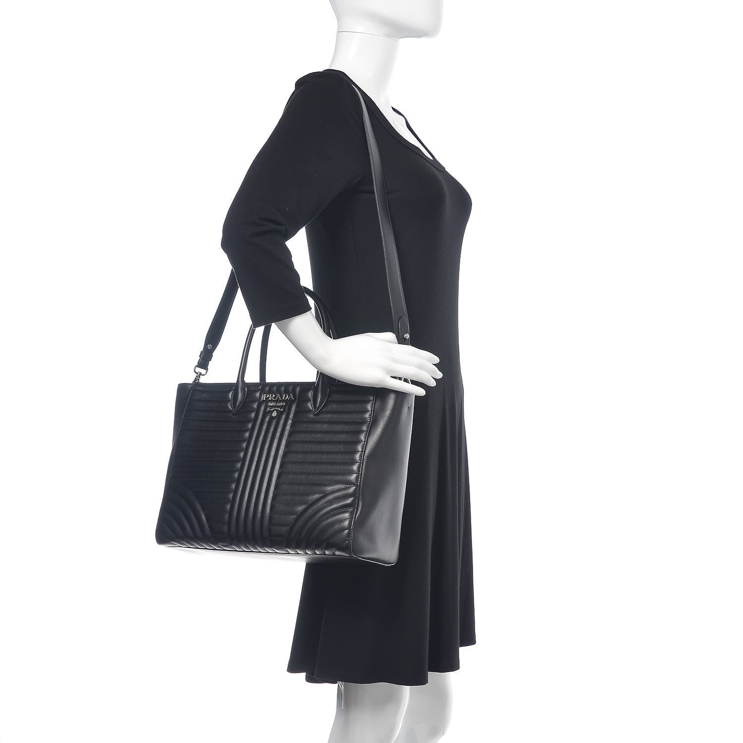 Prada Soft Calfskin Impunture Diagramme Tote Black 2 of 8