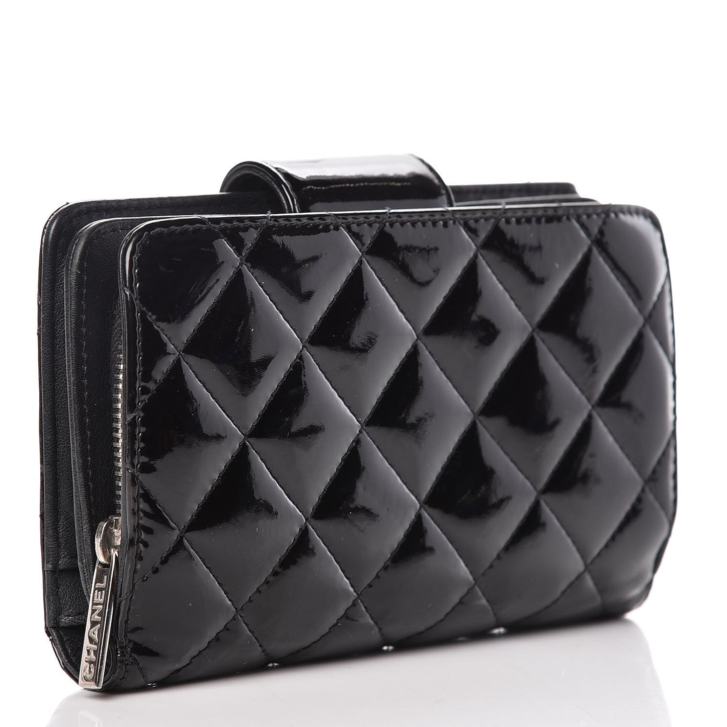 Patent Quilted Brilliant Zipped Pocket Wallet Black