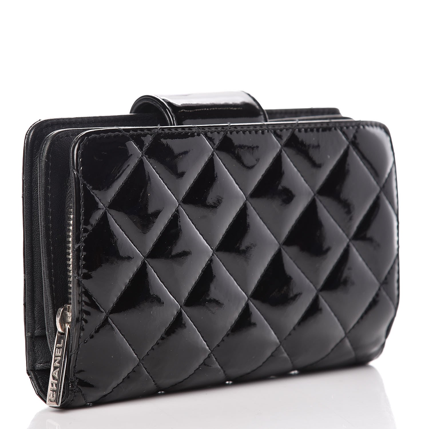 Chanel Patent Quilted Brilliant Zipped Pocket Wallet Black 3 of 8