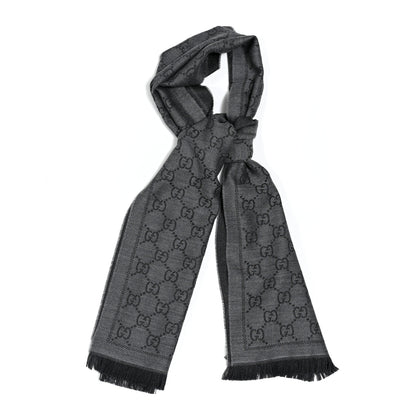 Gucci Wool Silk Monogram Fringe Shawl Grey 1 of 3