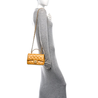 Chanel Shiny Lambskin Quilted Golden Links Top Handle Flap Yellow 2 of 10