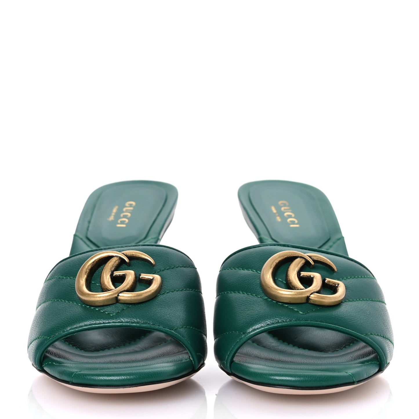 Nappa Matelasse GG Marmont 75mm Slide Sandals 35 Emerald