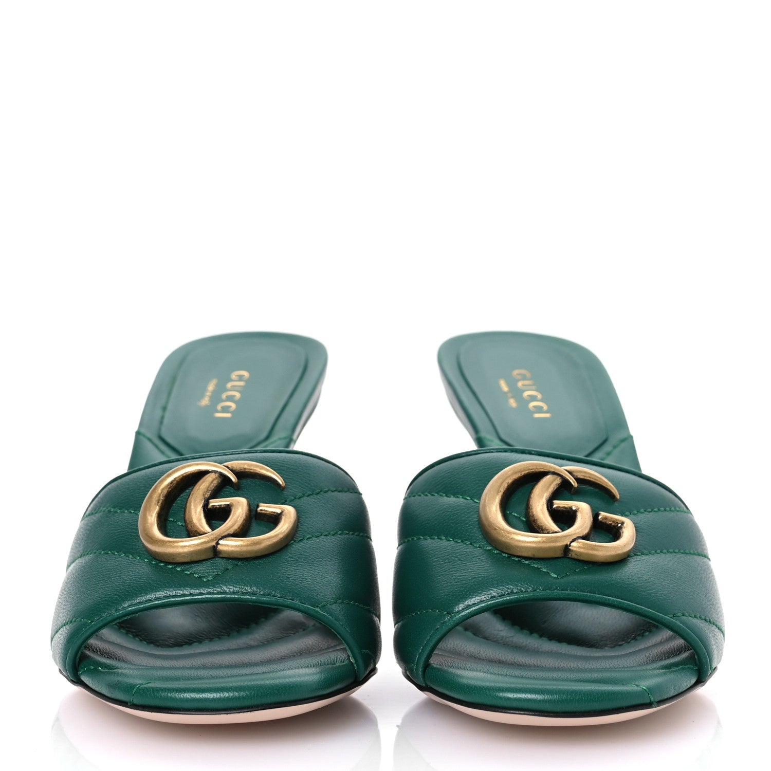 Gucci Nappa Matelasse GG Marmont 75mm Slide Sandals 35 Emerald 3 of 12