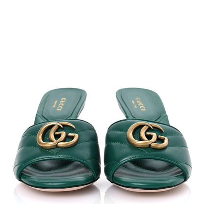 Gucci Nappa Matelasse GG Marmont 75mm Slide Sandals 35 Emerald 3 of 12