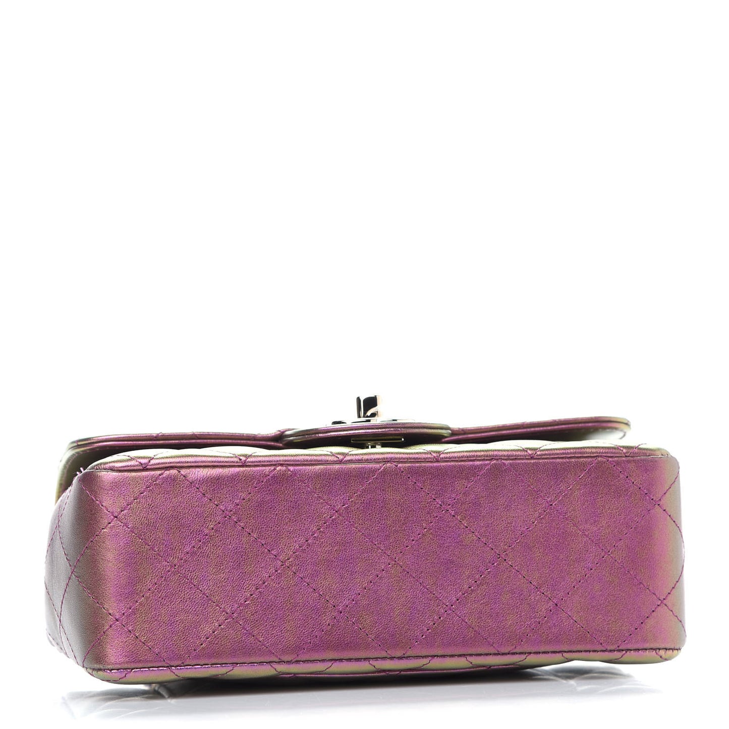 Iridescent Lambskin Quilted Mini Rectangular Flap Purple