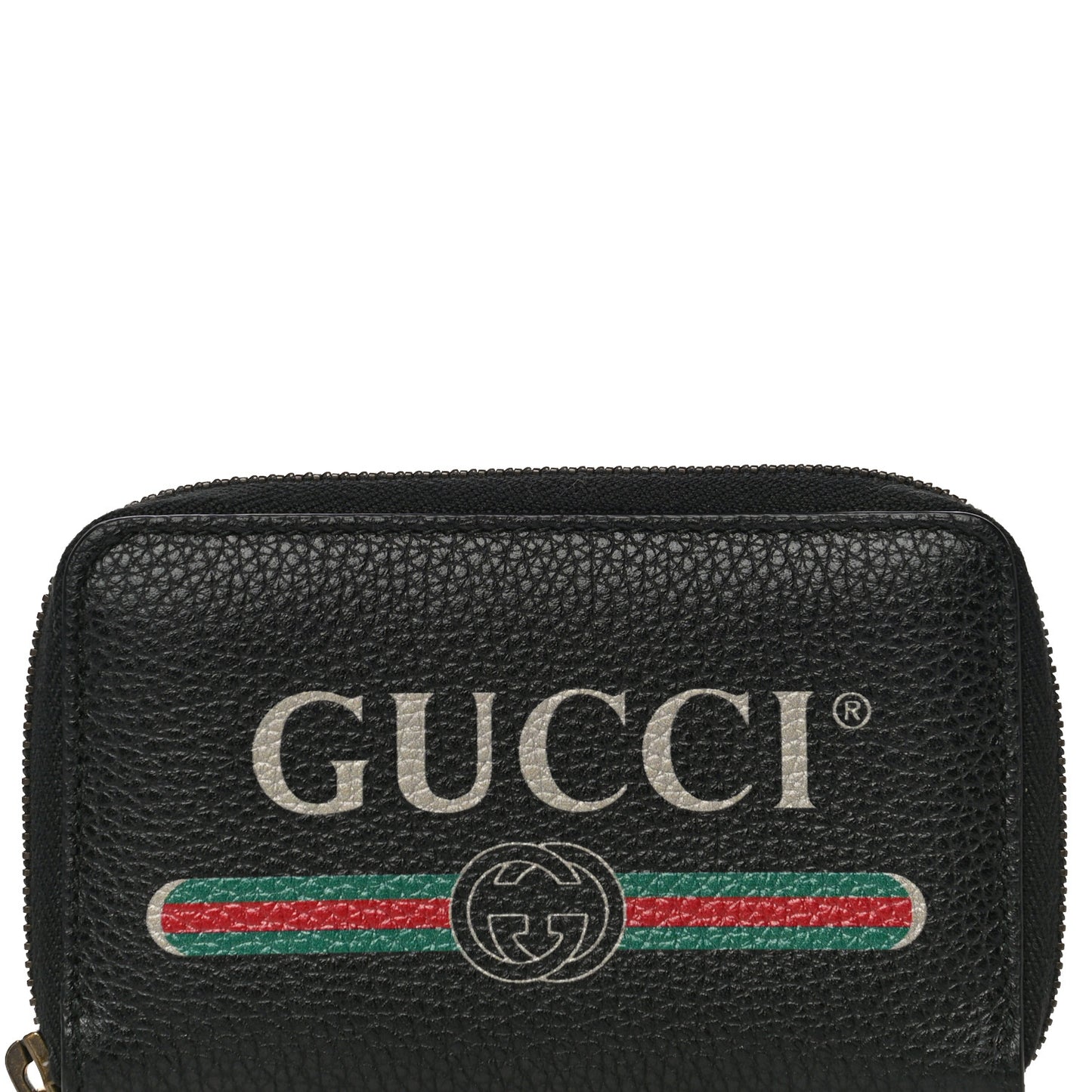 Calfskin Logo Zip Around Card Case Black