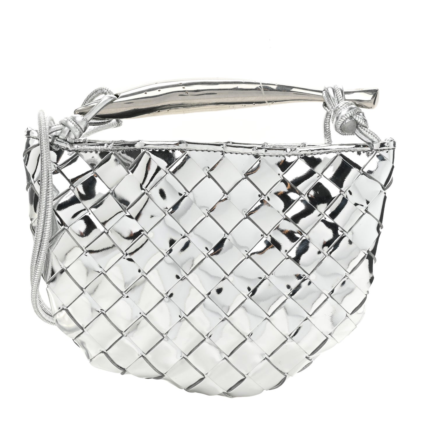 Mirror Laminated Nappa Intrecciato Mini Sardine Bag Silver