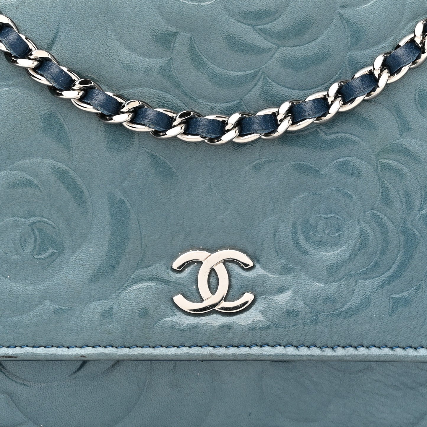 Patent Camellia Wallet on Chain WOC Royal Blue