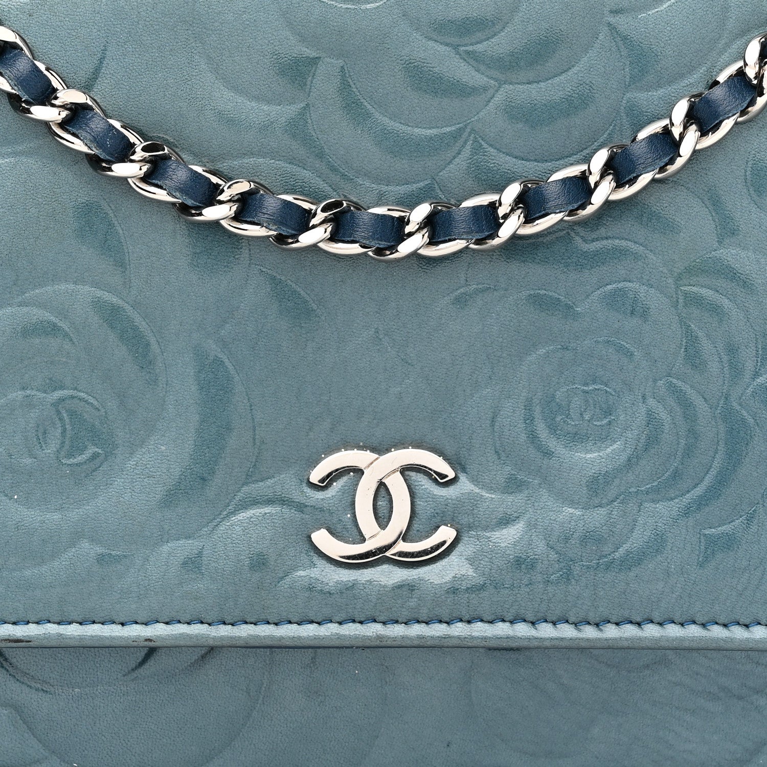 Chanel Patent Camellia Wallet on Chain WOC Royal Blue 9 of 18