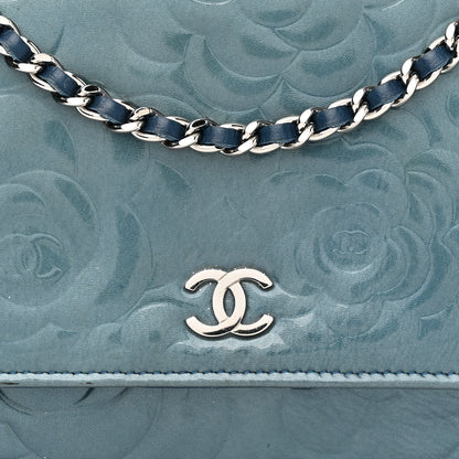 Chanel Patent Camellia Wallet on Chain WOC Royal Blue 9 of 18
