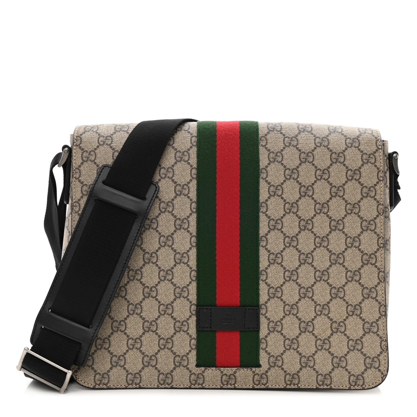 GG Supreme Monogram Web Flap Messenger Bag Black