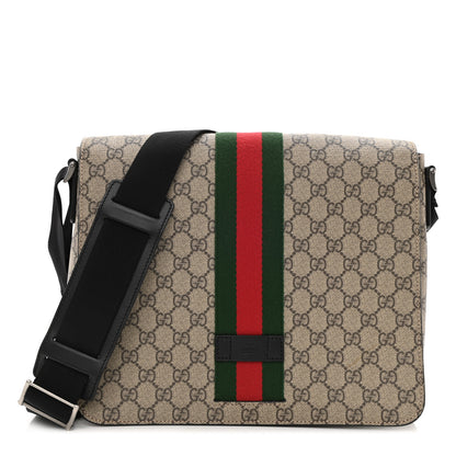 Gucci GG Supreme Monogram Web Flap Messenger Bag Black 1 of 8