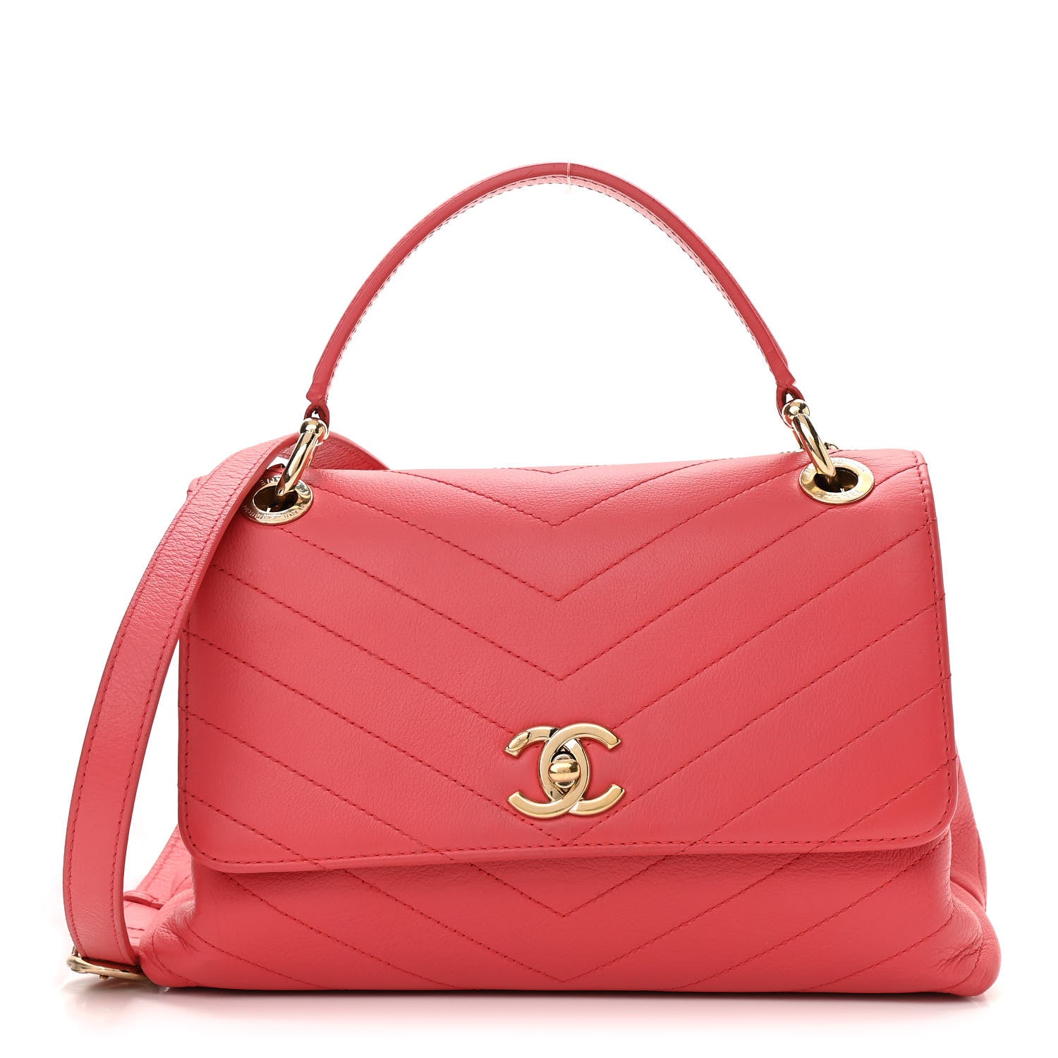 Chanel Grained Calfskin Small Chevron Chic Top Handle Flap Red 1 of 12