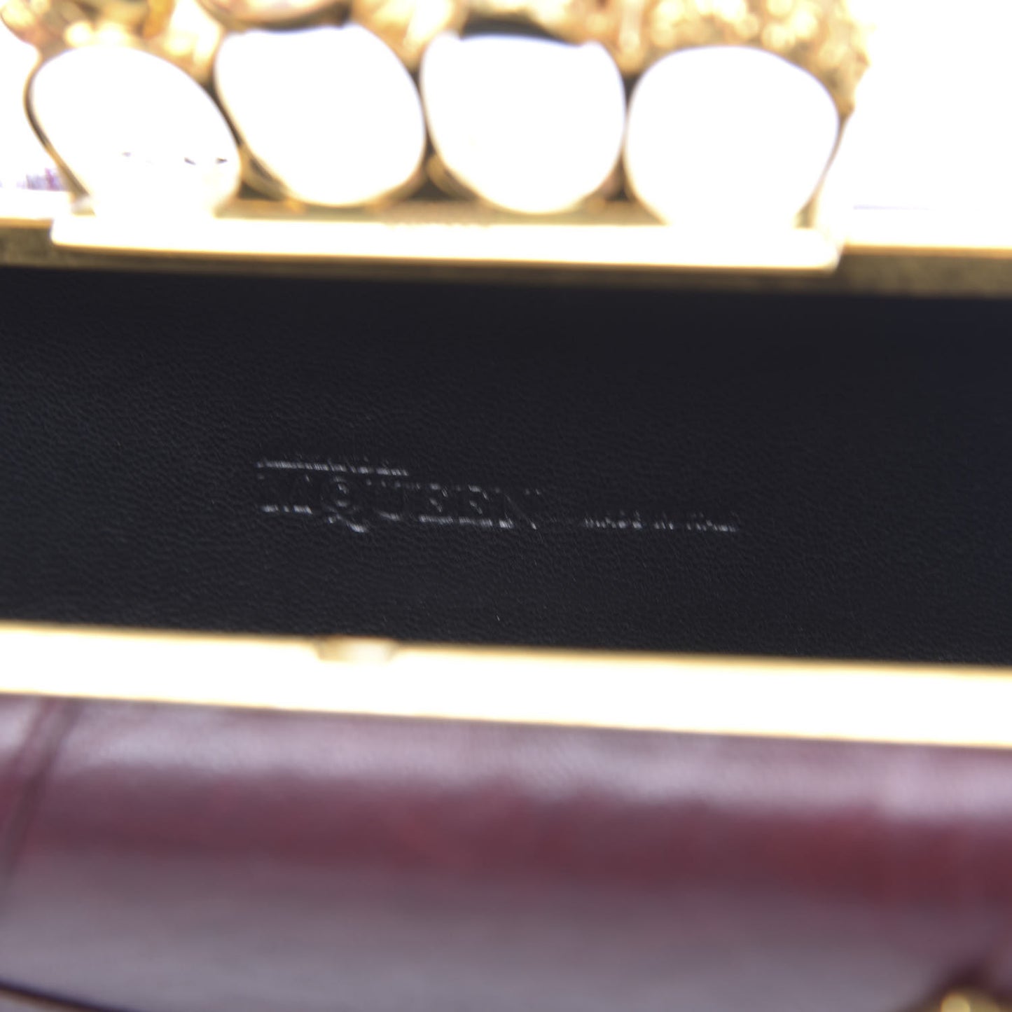 Nappa Buckle Skull Knuckle Box Clutch Burgundy