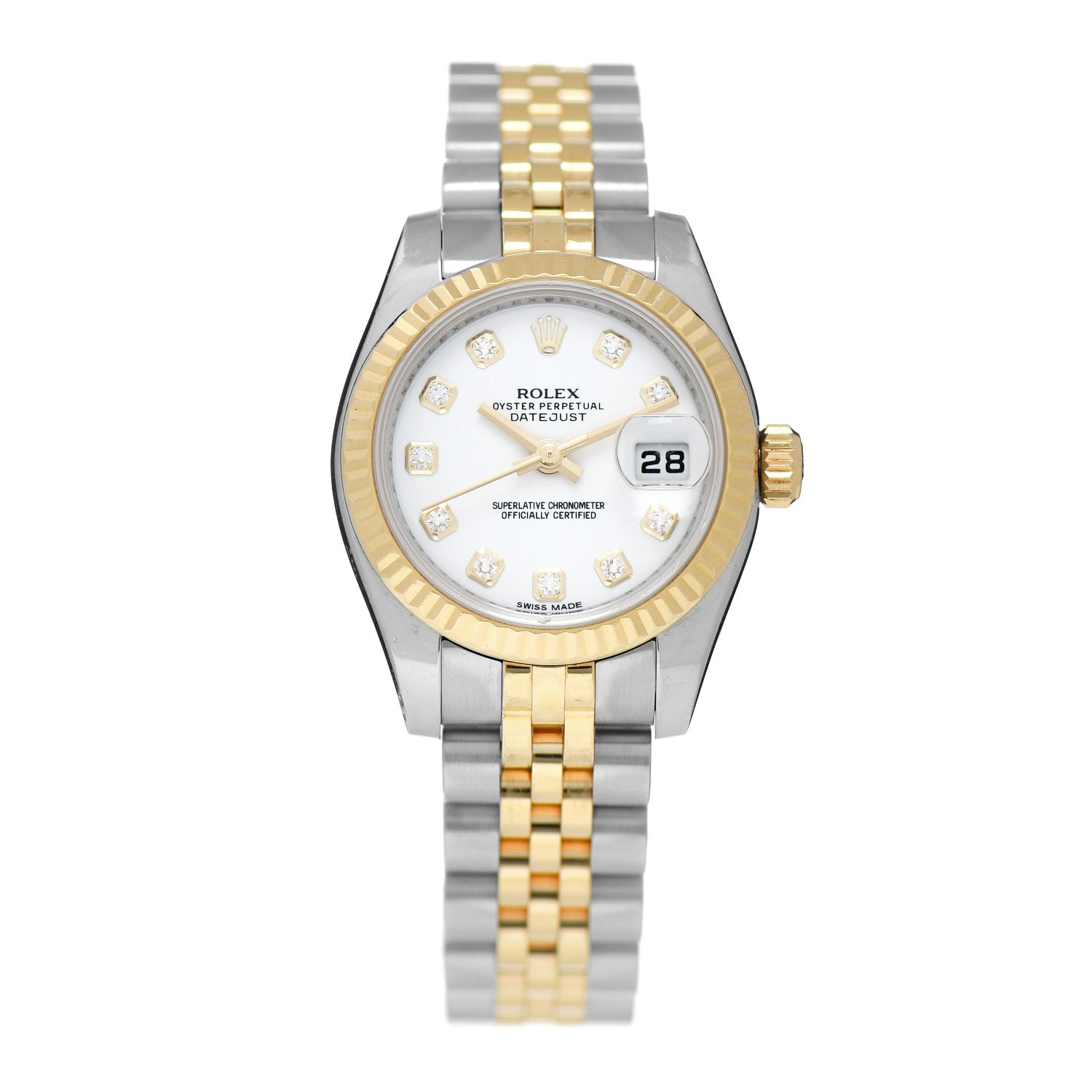 Rolex Stainless Steel 18K Yellow Gold Diamond 26mm Oyster Perpetual Datejust Watch White 179173 1 of 4