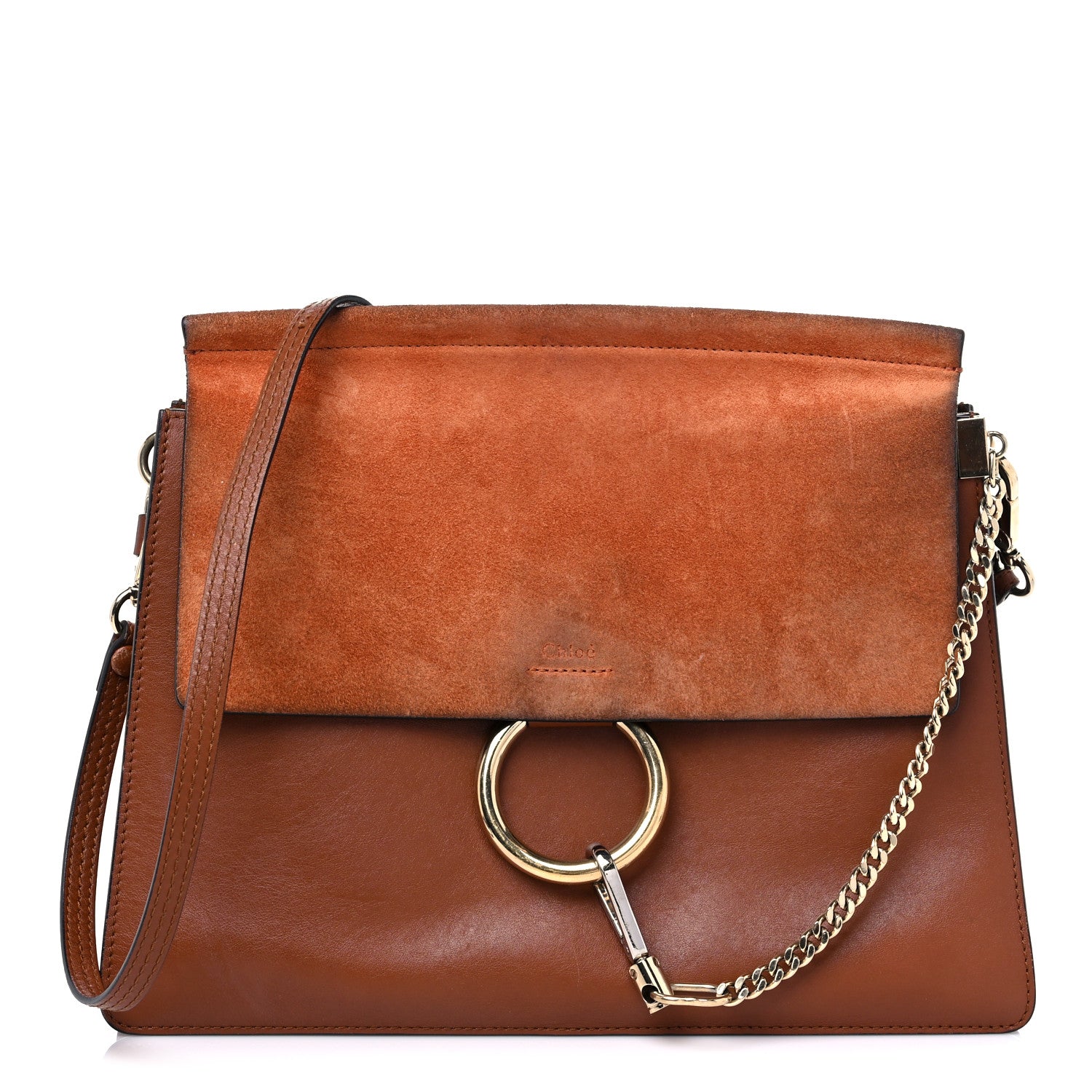 Chloe Suede Calfskin Medium Faye Shoulder Bag Tobacco 1 of 18