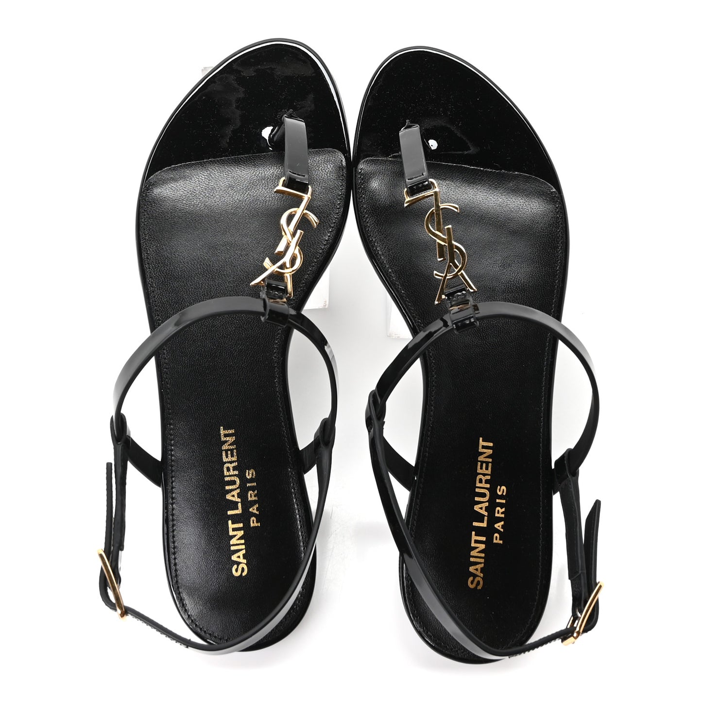 Patent Calfskin Cassandra Monogram Sandals 37 Black