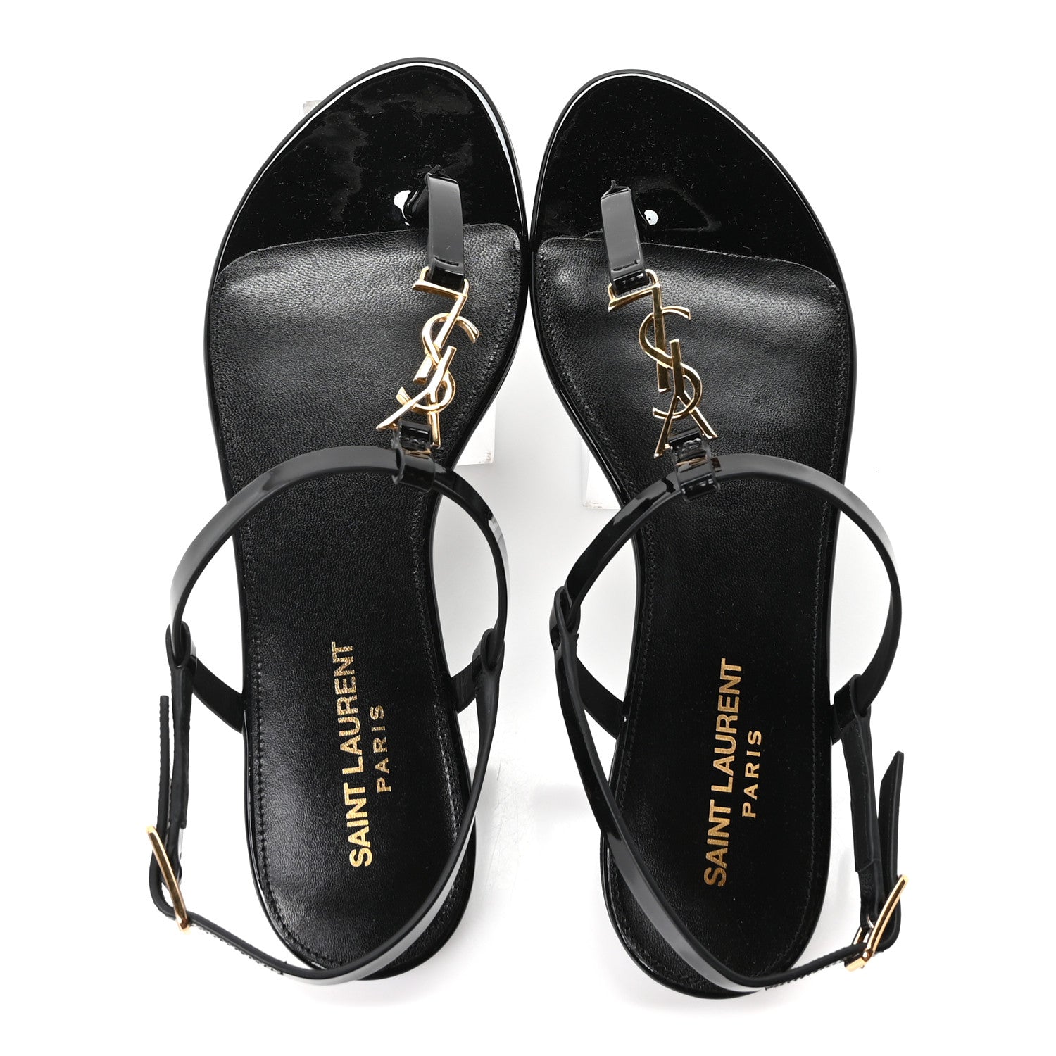 Saint Laurent Patent Calfskin Cassandra Monogram Sandals 37 Black 2 of 10