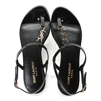 Saint Laurent Patent Calfskin Cassandra Monogram Sandals 37 Black 2 of 10