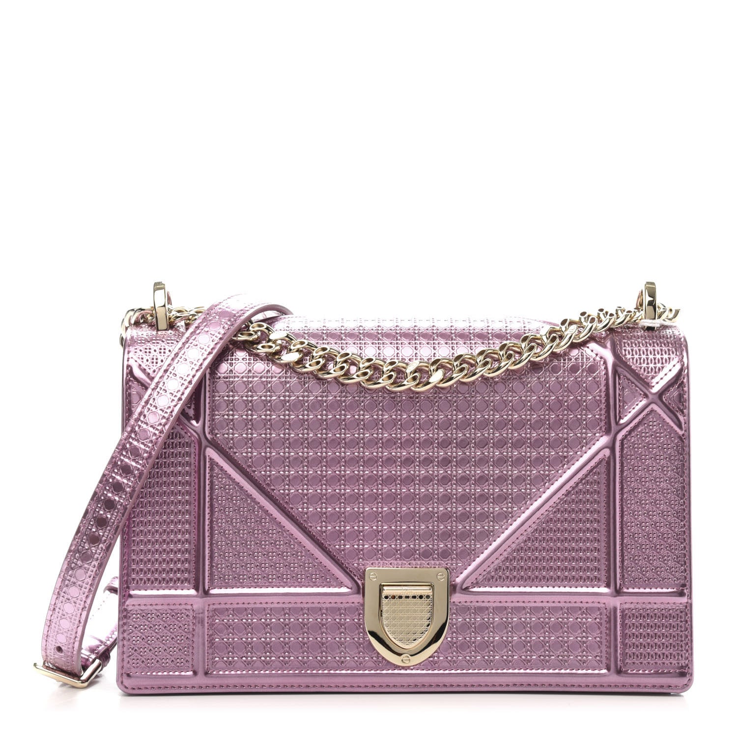 Christian Dior Metallic Patent Micro-Cannage Medium Diorama Flap Bag Pink 1 of 10