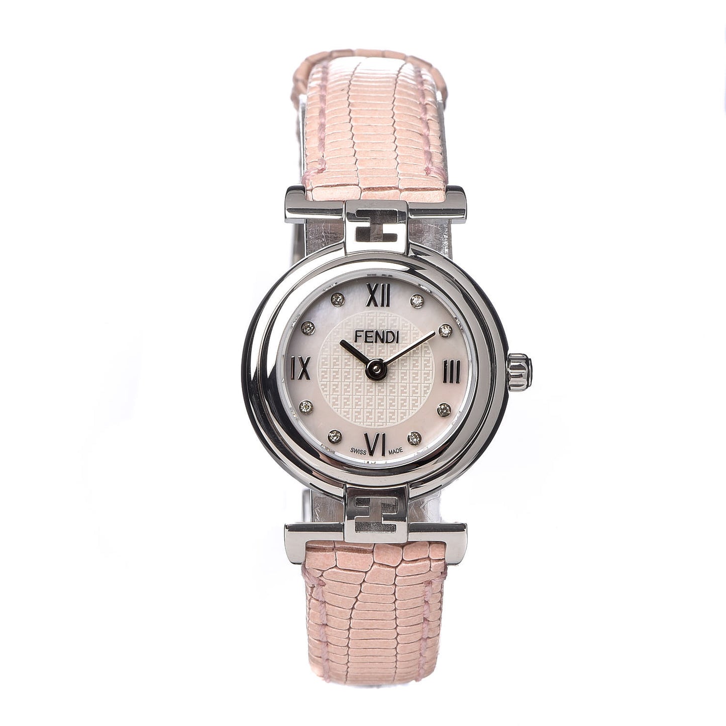 Stainless Steel Calfskin Diamond Pink Mother of Pearl 23mm Moda Quartz Watch