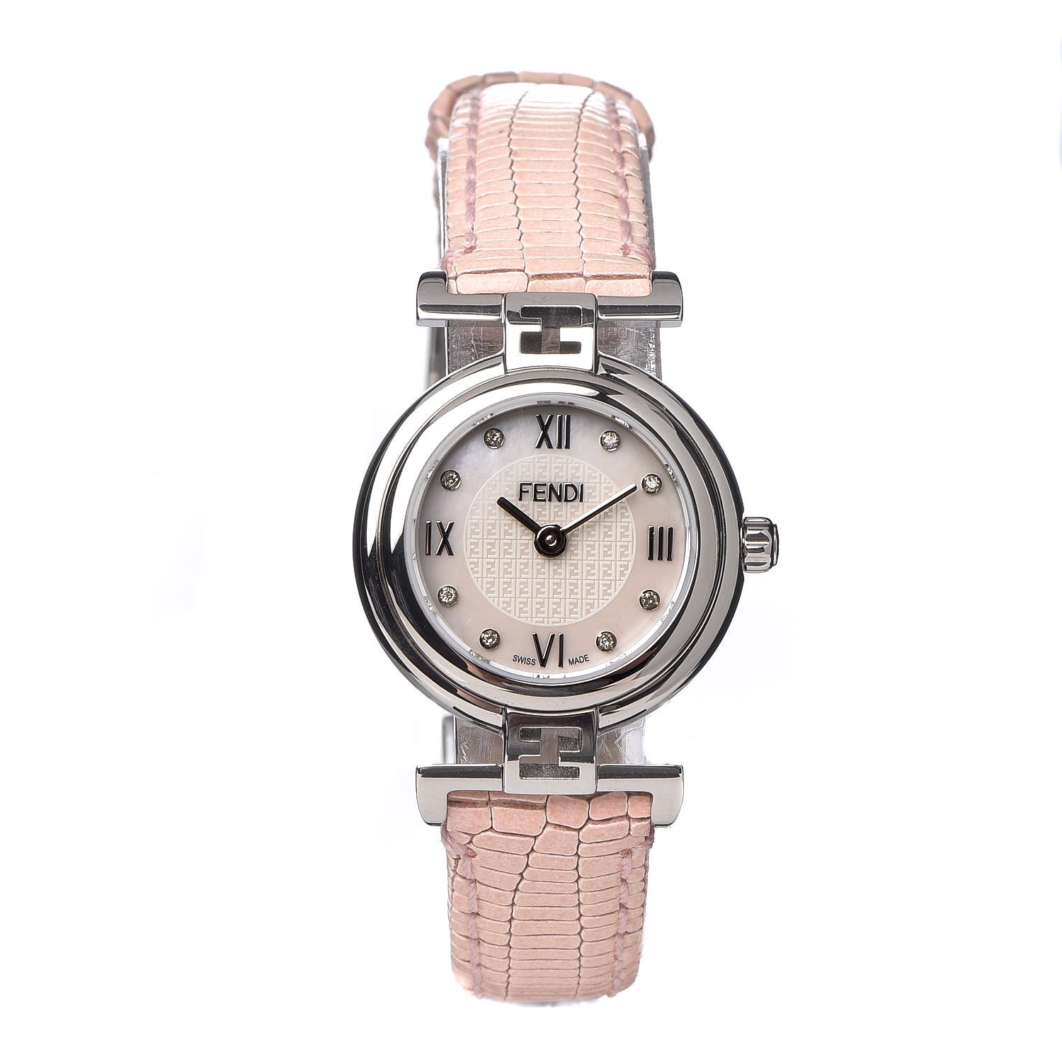 Fendi Stainless Steel Calfskin Diamond Pink Mother of Pearl 23mm Moda Quartz Watch 1 of 8