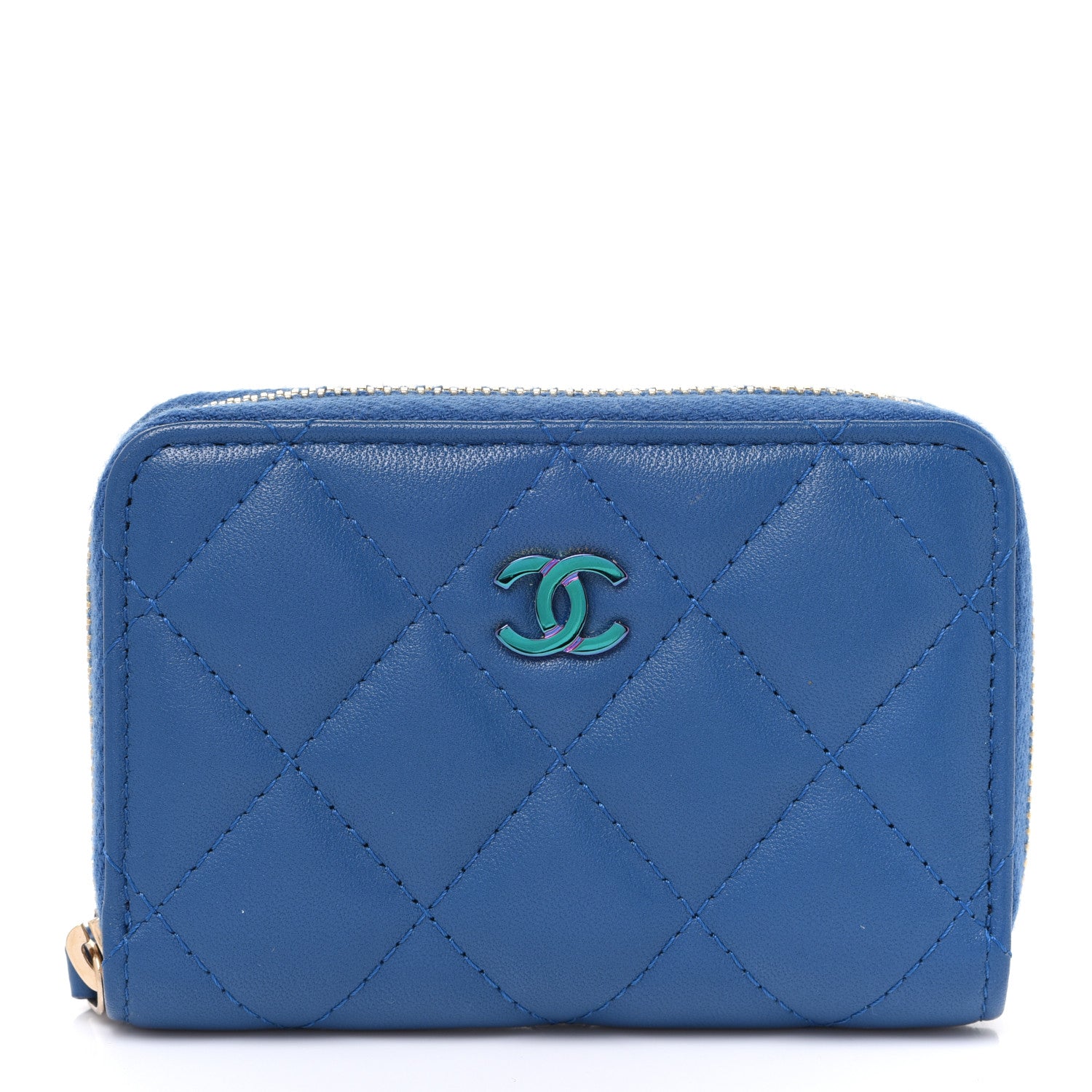 Chanel Lambskin Quilted Zip Around Coin Purse Wallet Blue Pink 1 of 8