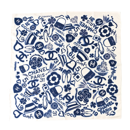Chanel Silk CC Square Scarf Navy White 1 of 3