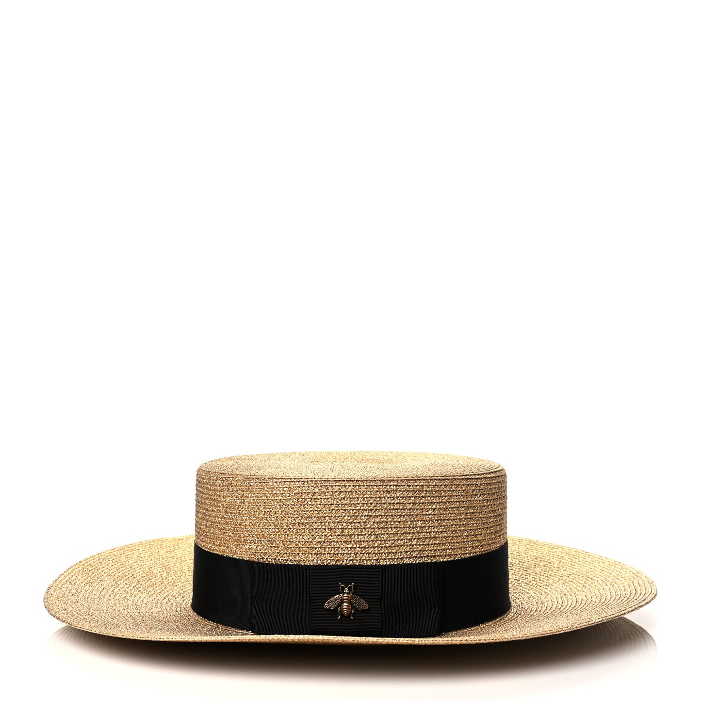 Glittered Straw Grosgrain Wide Brim Hat S Gold Black