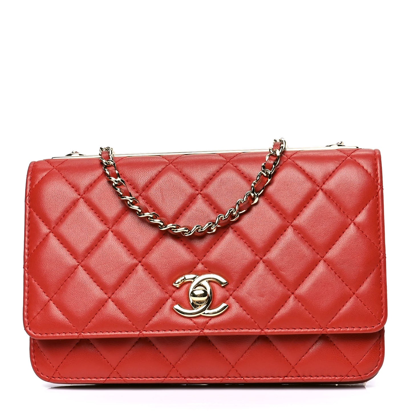 Lambskin Quilted Trendy CC Wallet On Chain WOC Red