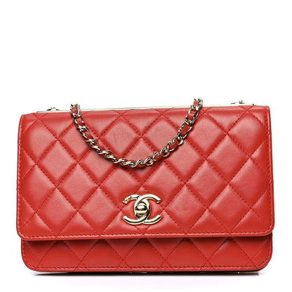 Chanel Lambskin Quilted Trendy CC Wallet On Chain WOC Red 1 of 9