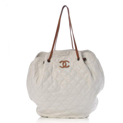 Chanel Crumpled Grained Calfskin Drawstring Tote White 1 of 8