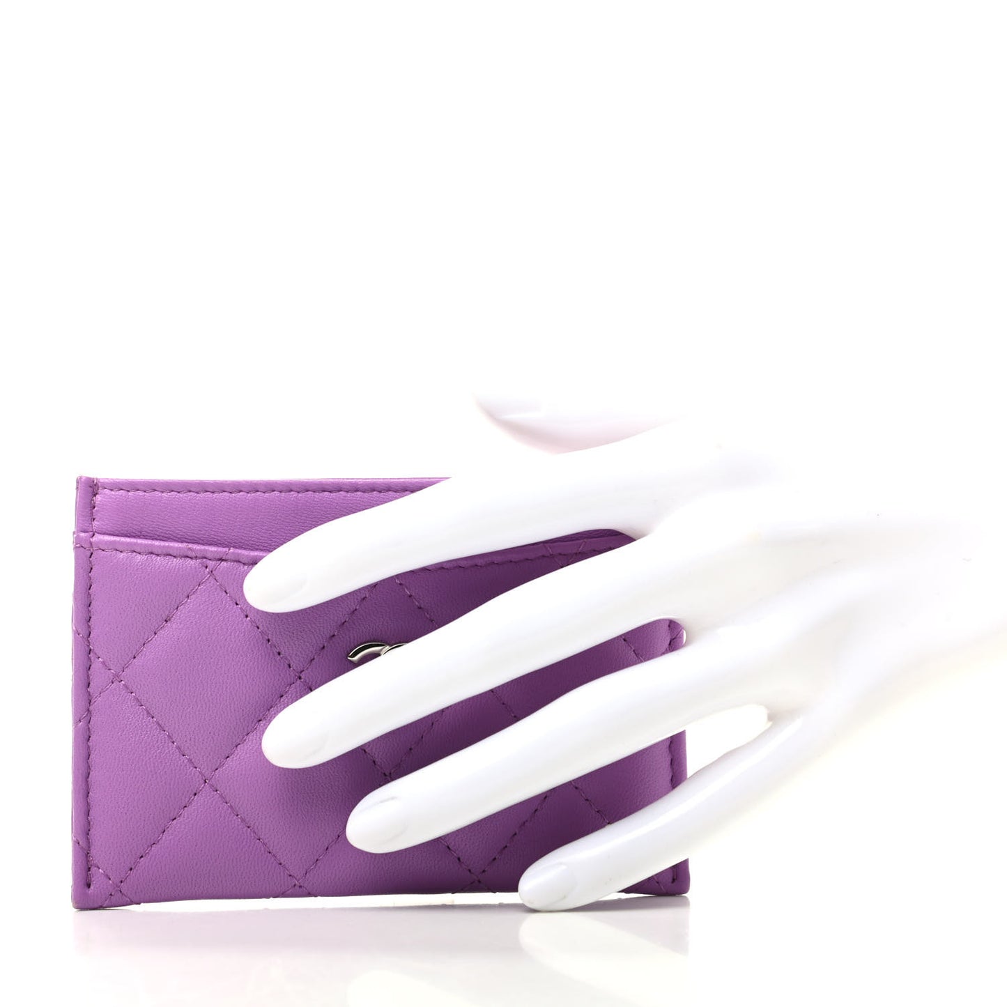 Lambskin Quilted Card Holder Purple