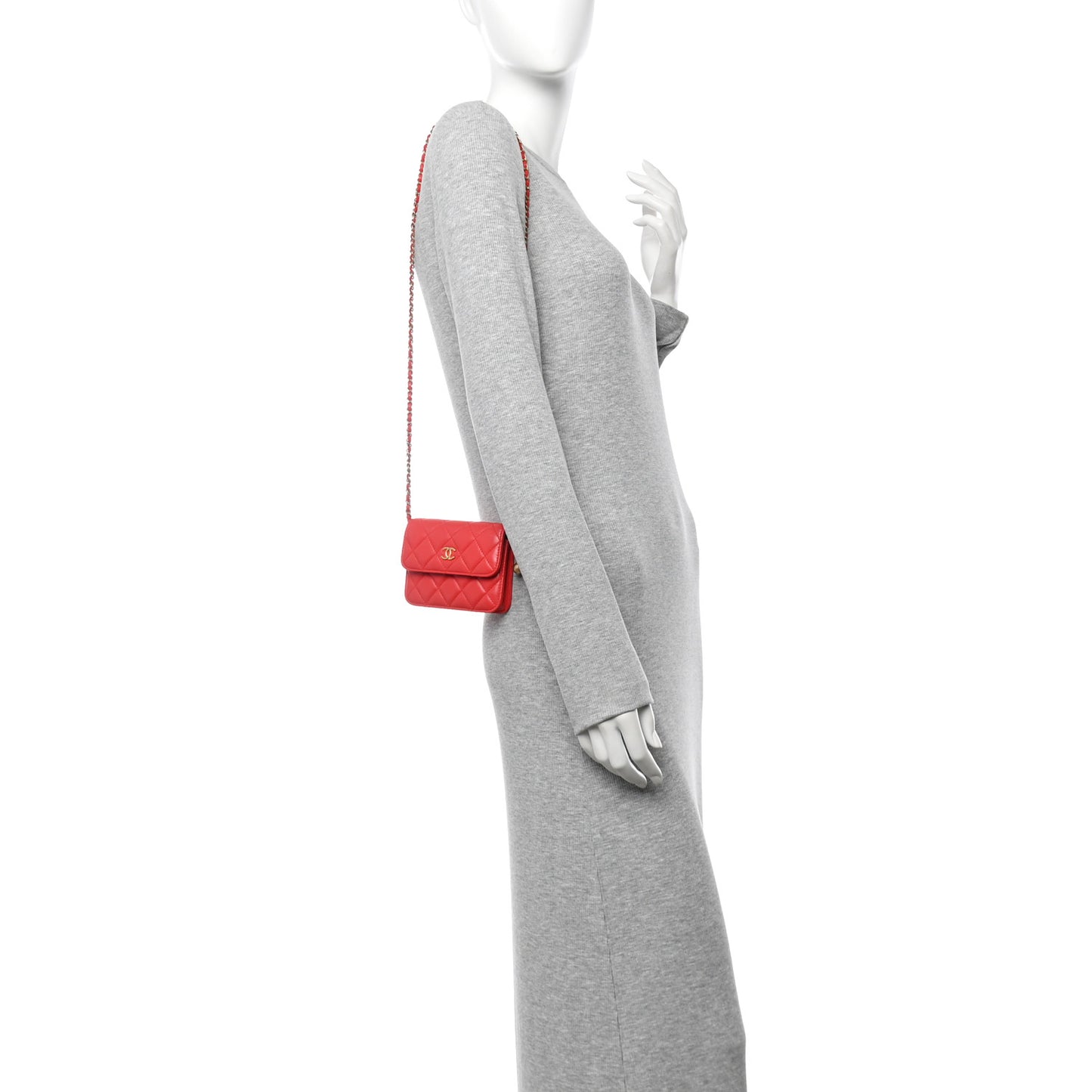 Lambskin Quilted Pearl Crush Clutch With Chain Red