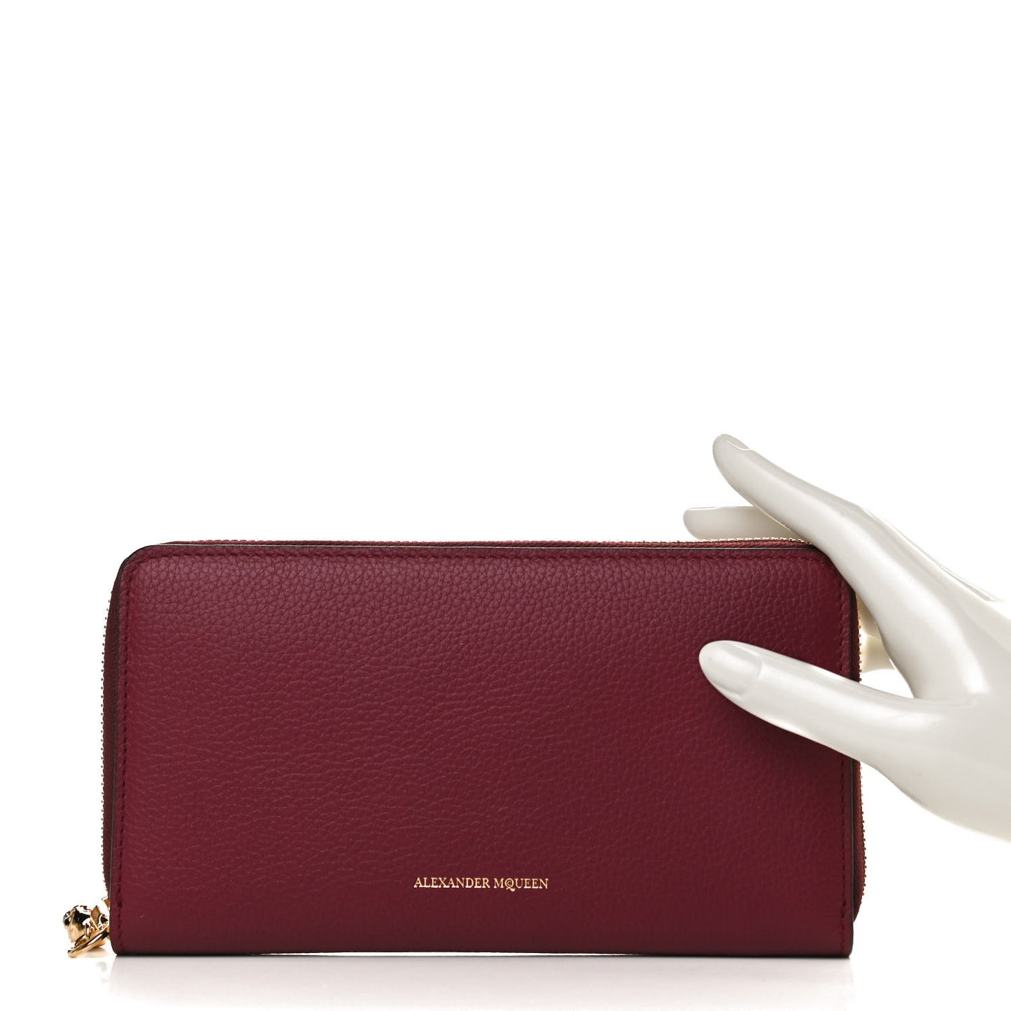Pebbled Calfskin Skull Continental Zip Wallet Oxblood