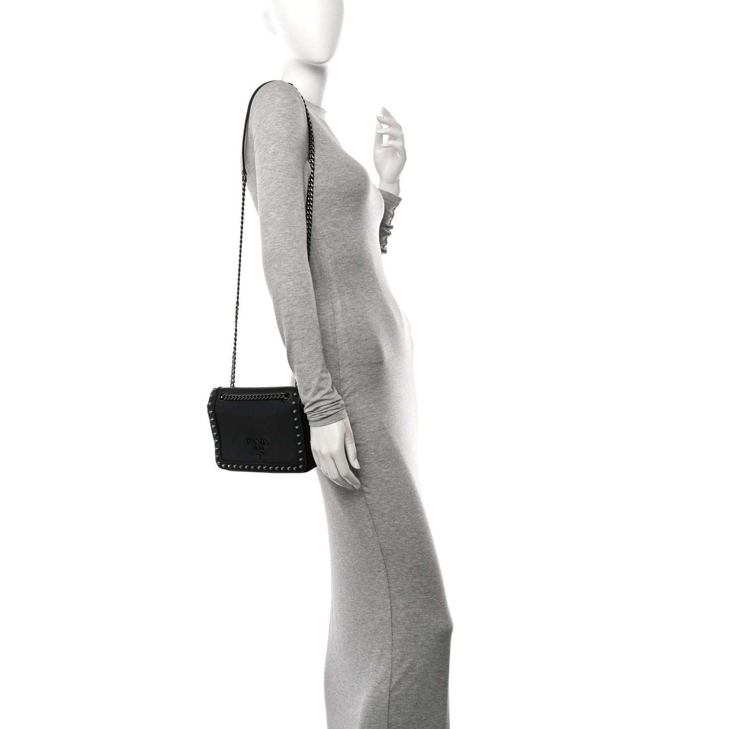 Glace Calfskin Studded Crossbody Black