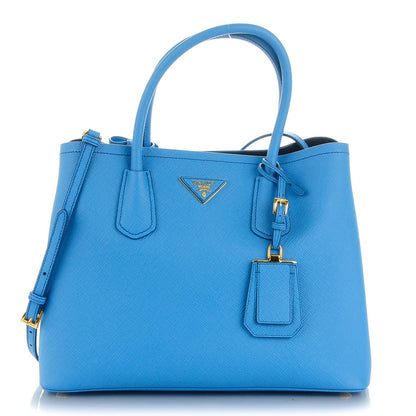 Prada Saffiano Cuir Medium Double Bag Mare Bluette 1 of 8