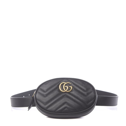 Gucci Calfskin Matelasse GG Marmont Belt Bag 75 30 Black 1 of 10