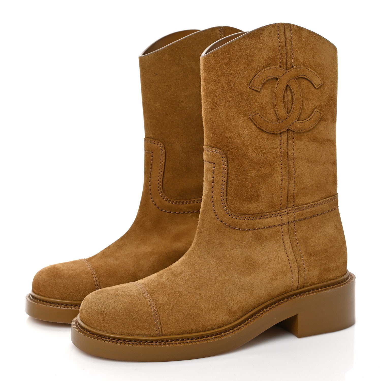 Chanel Suede CC Cap Toe Boots 37 Brown 3 of 9
