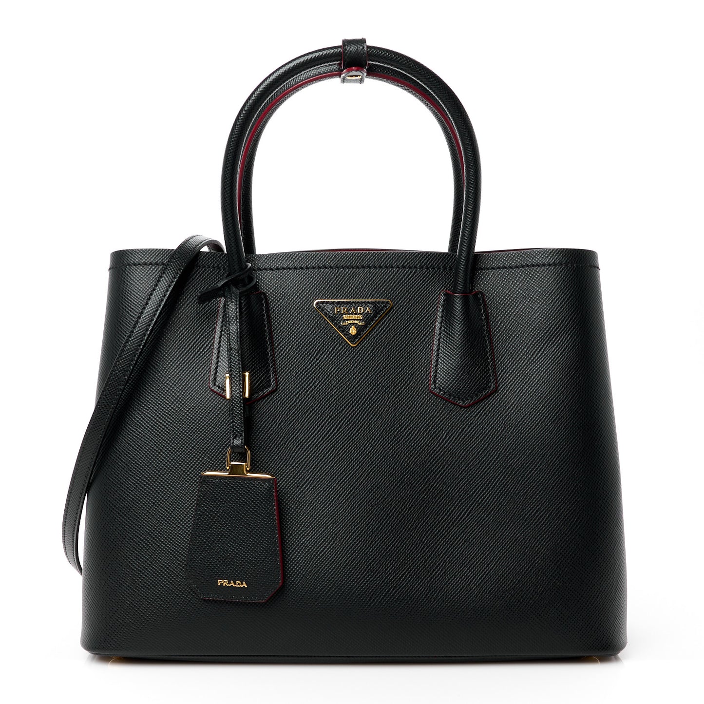 Saffiano Cuir Medium Double Bag Black Fuoco
