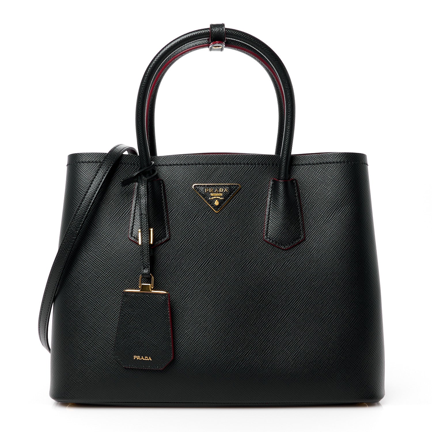 Prada Saffiano Cuir Medium Double Bag Black Fuoco 1 of 11