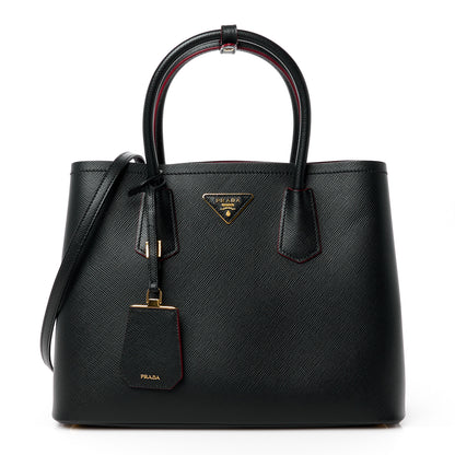 Prada Saffiano Cuir Medium Double Bag Black Fuoco 1 of 11