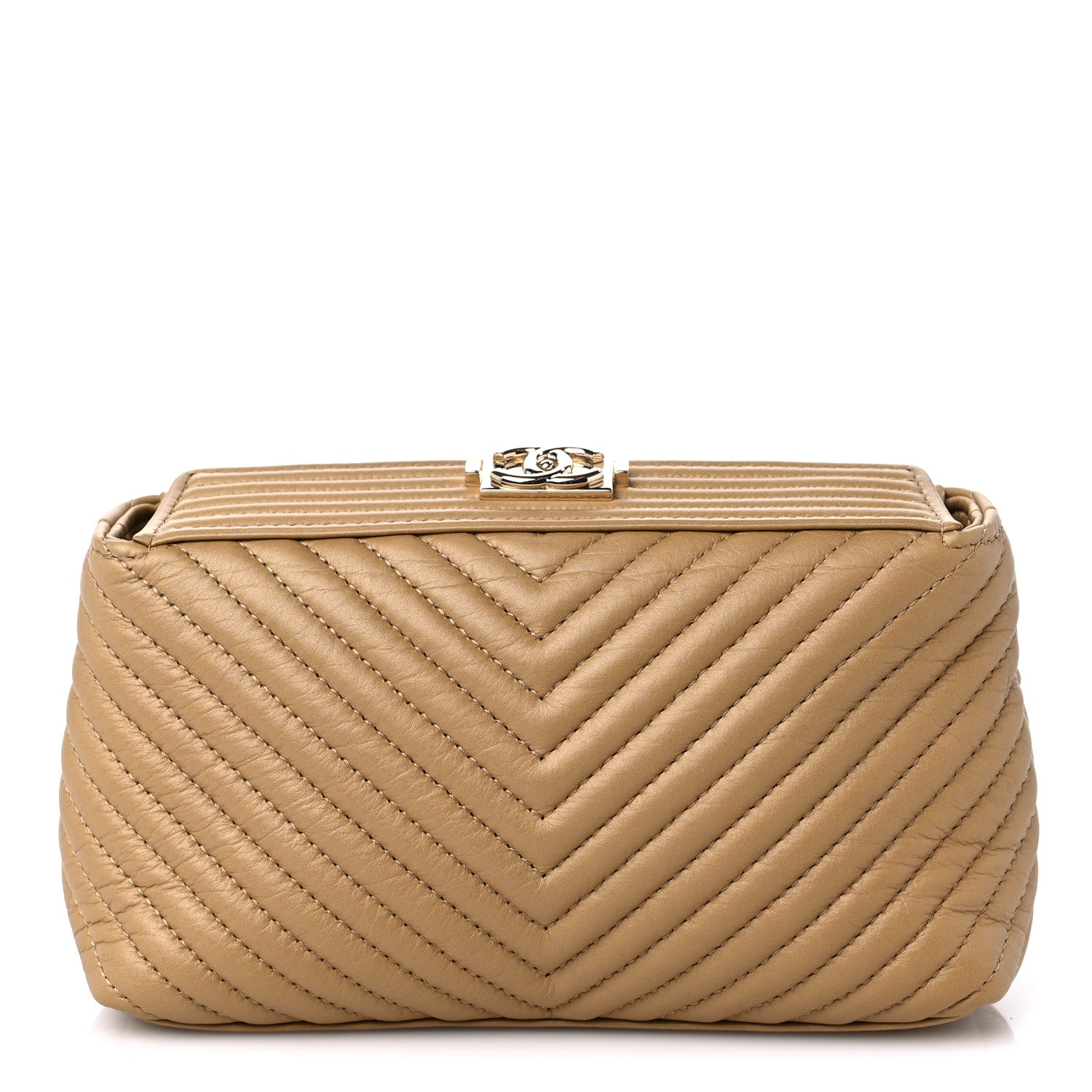 Chanel Aged Calfskin Chevron Boy Cosmetic Pouch Beige 1 of 10