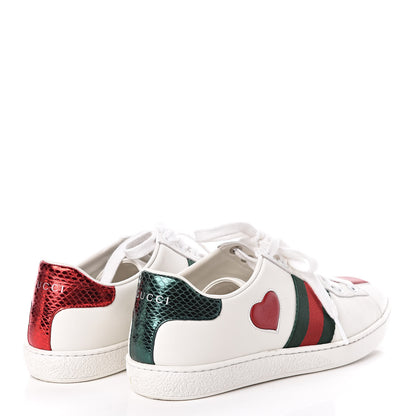 Gucci Calfskin Web Heart Embroidered Womens Ace Sneakers 37 White 4 of 10